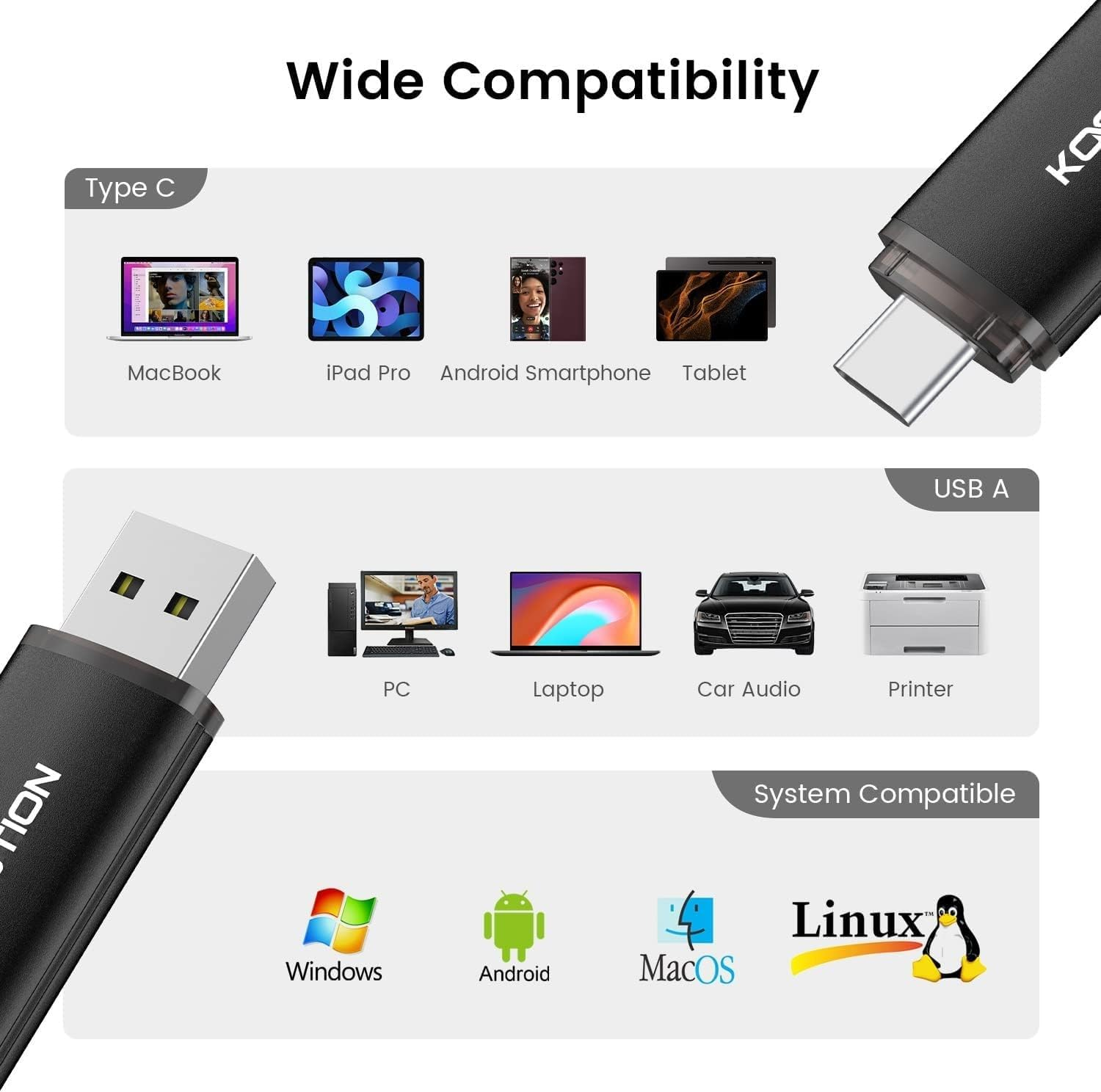 KOOTION USB Flash Drive C 32GB 5 Pack USB C OTG 2.0 2 in 1 USB Flash Drive Type C 32GB Storage for Android/Window/Pc/Macbook, Huawei/Xiaomi/Samsung, External Data Storage image number 1