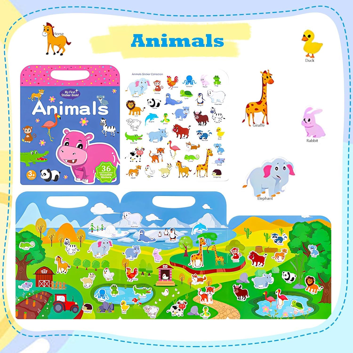 1 Pack Reusable Puffy Sticker Book for Kids, Travel Airplane Activity Stickers Animal Themes, Education Learning Toys for Birthday Gift image number 5