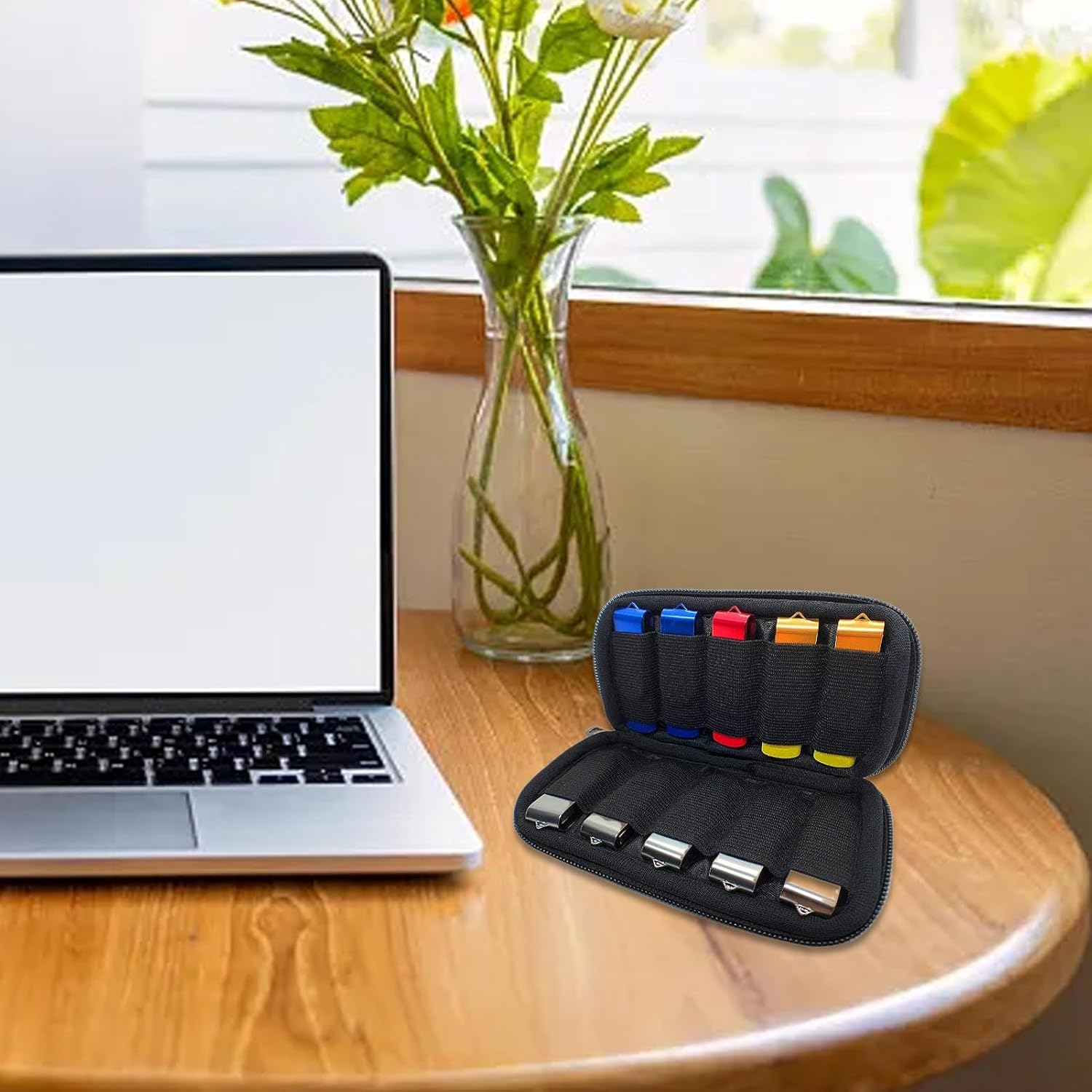 Electronic Case Organizer | Travel Cable Organizer Case Carry Case with 10 Slots | Waterproof USB Cable Accessories Bag U Disk Bag, Portable Storage Pouch for Cards image number 6