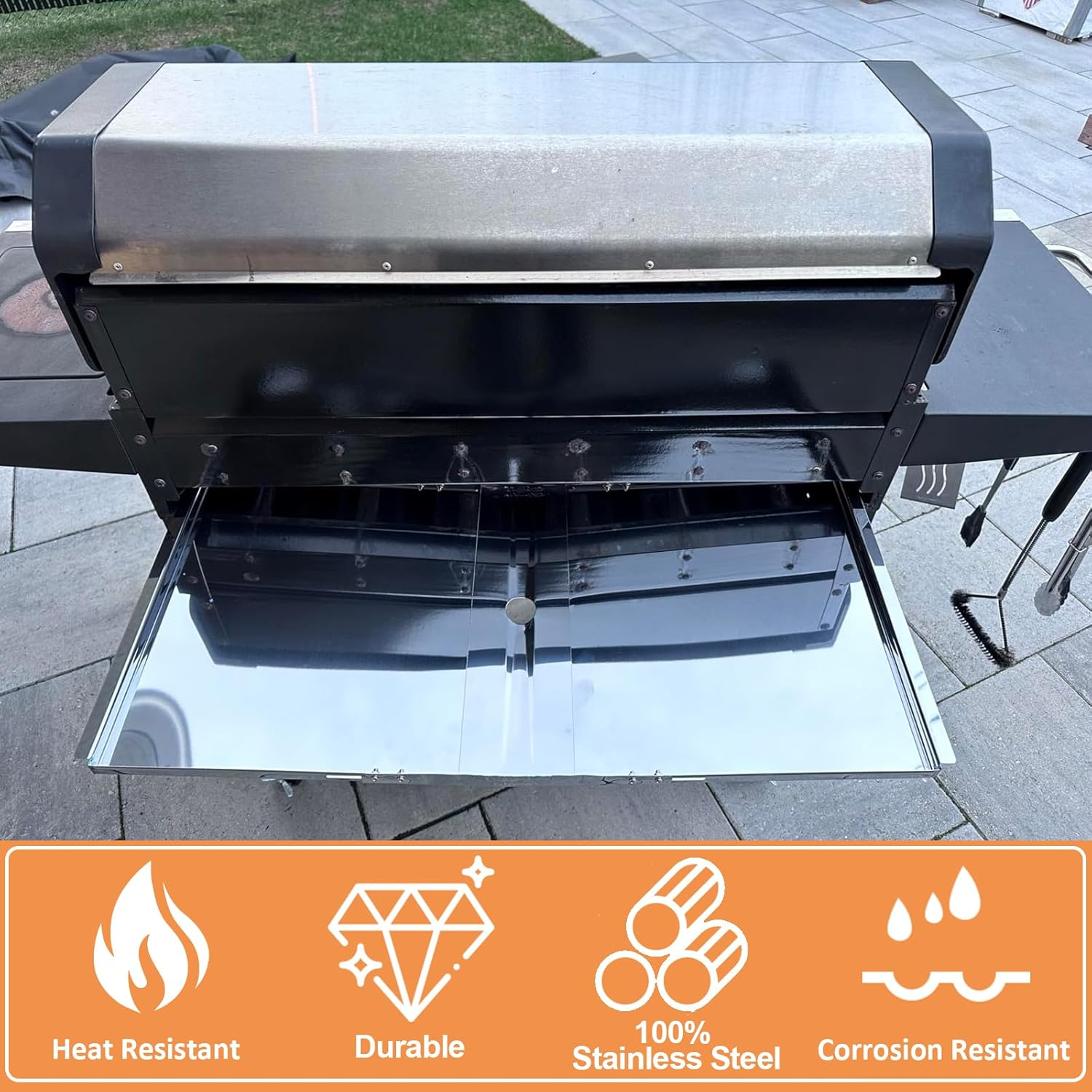 Adjustable Grease Tray with Catch Pan, Universal Drip Pan for Dyna-Glo Grills, Replacement Parts for 3/4/5 Burner Gas Grill Models, Fits Nexgrill Grills, for Expert Grill and More (Length 61 CM-76 CM)