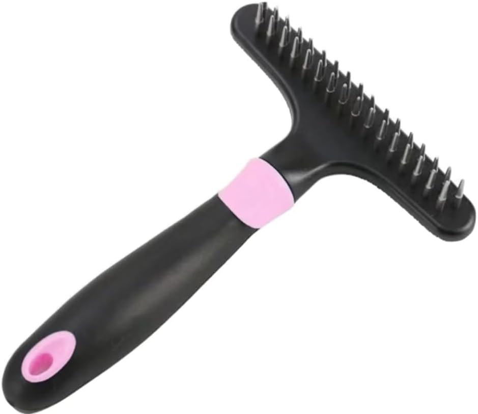Dog Rake Deshedding Dematting Brush Comb - Undercoat Rake for Dogs, Cats, Rabbits, Matted, Short or Long Hair Coats - Brush for Shedding, Double Row of Stainless Steel Pins - Reduce Shedding by 90% (Pink) image number 6