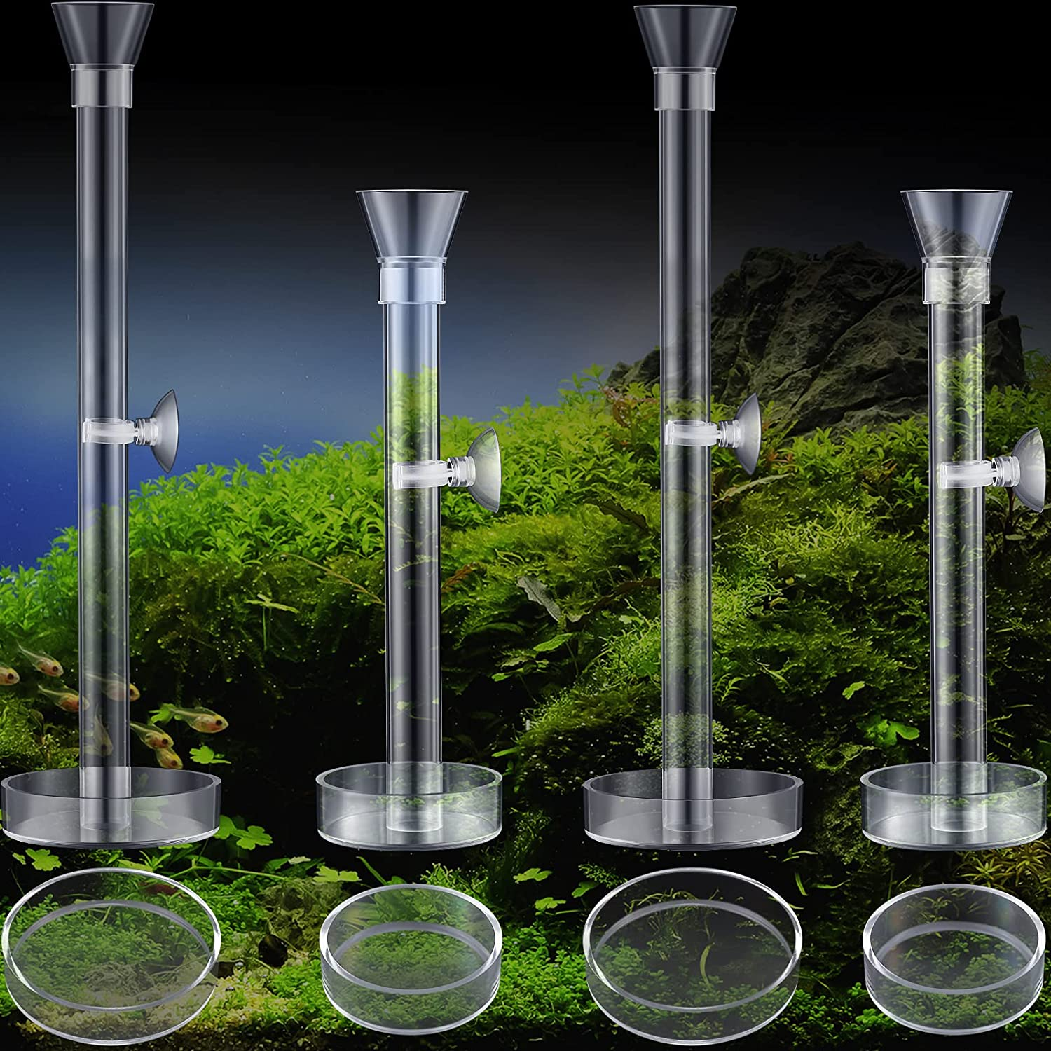 12 Pieces Shrimp Feeder Set 4 Acrylic Tubes & 8 Dishes, Clear Crystal Glass Bowl, Fish Tank Feeding Supplies for Shrimp & Betta, 2 Sizes image number 2