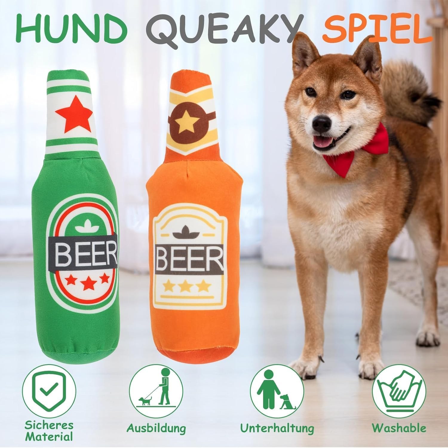 2 Pieces Soft Beer Bottle Plush Dog Squeaky Toy - Dog Chew Squeaky Toy for Small, Medium, and Large Dogs image number 6