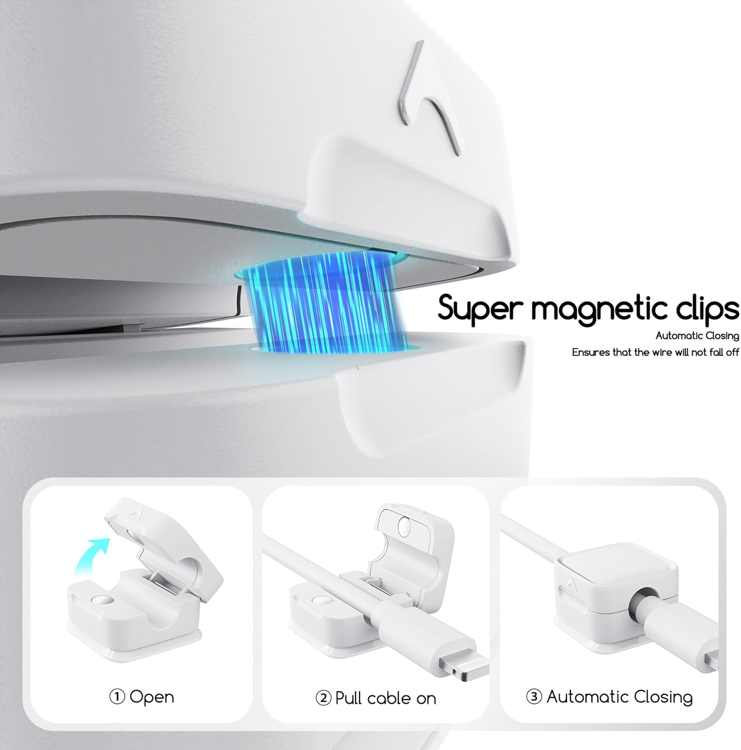 Cord Organizer Holder, 6 Pack Magnetic Desk Cable Clips Management, Hide Phone Charging Cable Keeper, Strong Adhesive Wire Charger Holder for Nightstand, Kitchen Appliances, Office Supplies image number 3