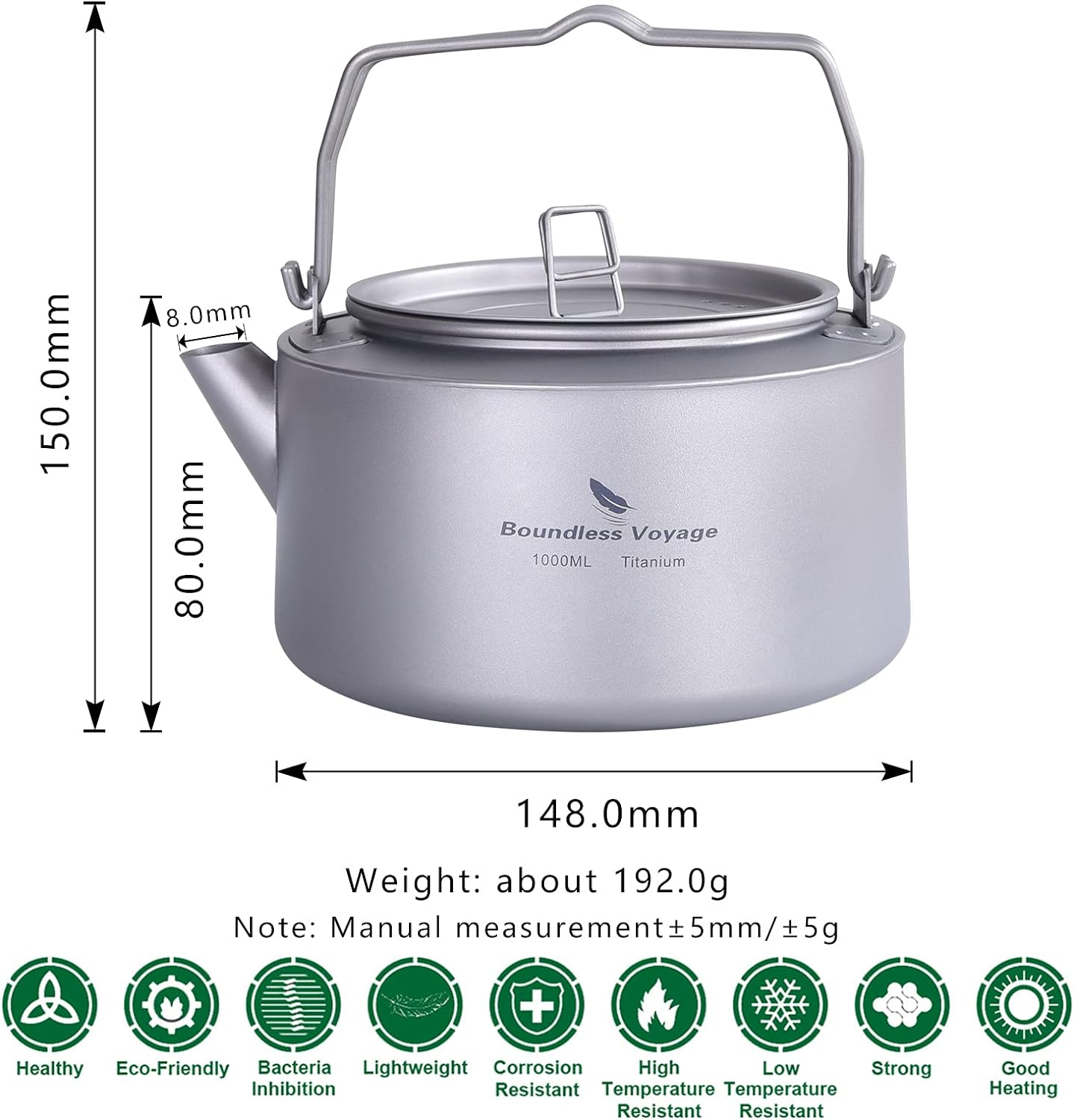 Boundless Voyage Titanium Kettle 700Ml/1.0L with Folding Handle & Filter Ultralight Teapot Outdoor Camping Big Capacity Pot for Boiling Water Coffee Tea image number 4