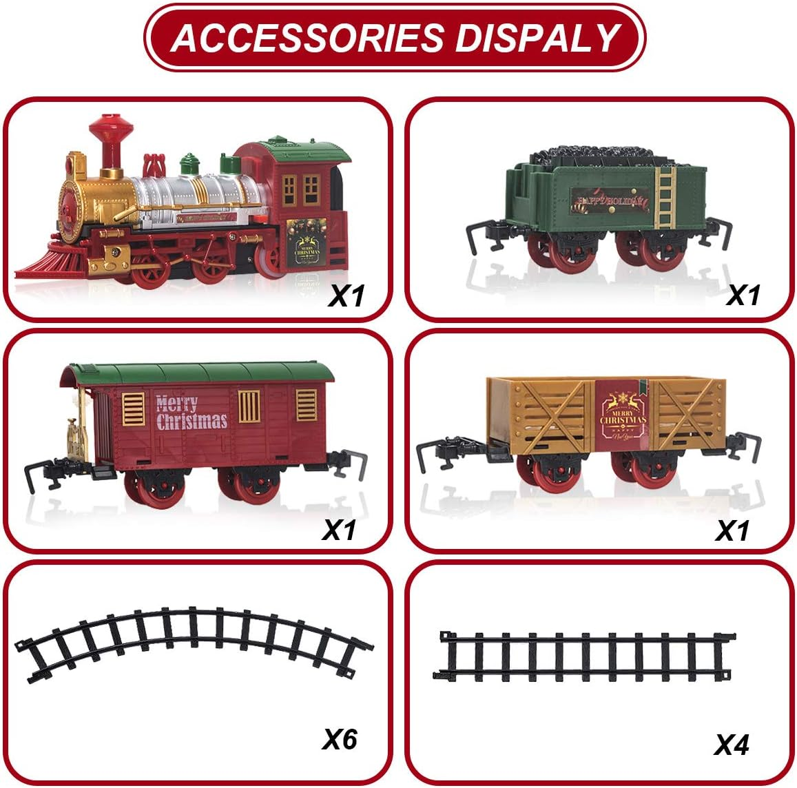 Classic Christmas Train Set with Lights and Sounds Railway Tracks Sets Battery Operated Train Toy Models with 11.5 Ft Tracks Playset for under the Tree Electronic Toys for Kids image number 5