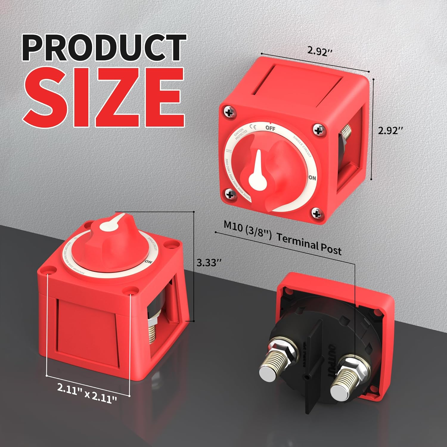 Boat Battery Disconnect Switch Waterproof 12V 48V Battery Shut off Switch On/Off 300A Heavy Duty & Ignition Protected Power Kill Switch for Marine Car RV Truck image number 2