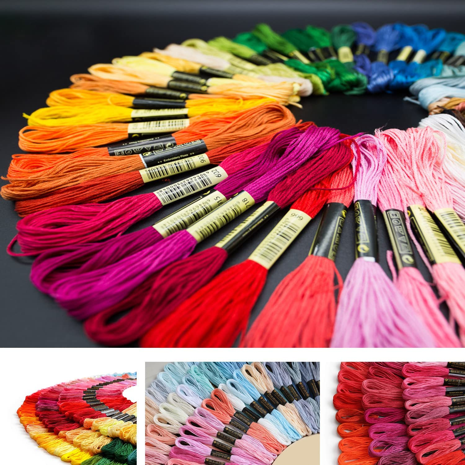 100 Skeins Multicolor Embroidery Floss, Cross Stitch Threads, 8M/8.75Yd Each, 6 Strands, Machine Washable, Perfect for DIY Projects