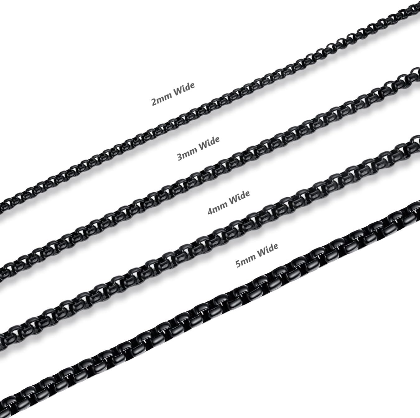 2-4MM Mens Womens Stainless Steel Black Rolo Cable Chain Necklace 18-36 Inch