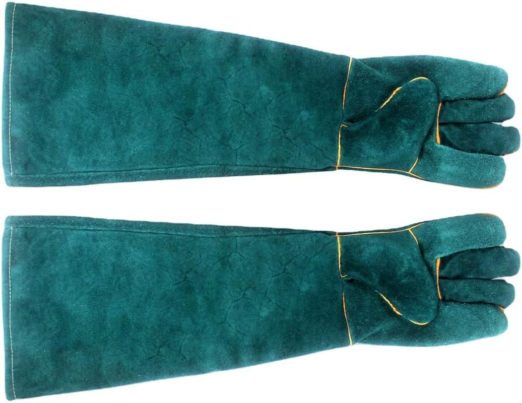 Anti-Scratch/Bite Protective Cowhide Reptile Handling Training Gloves Green image number 2