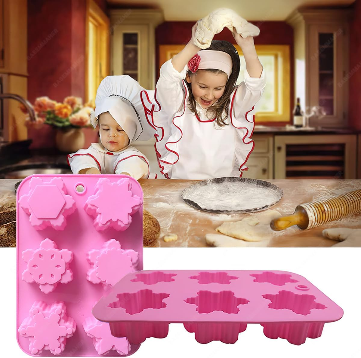 Christmas Snowflake Silicone Chocolate Mold for Baking Cake Biscuits Fondant Candy Ice Cube Bath Bombs Jelly Making Soap Candles Molds for Xmas Party Holiday Decorating 2Pcs image number 5