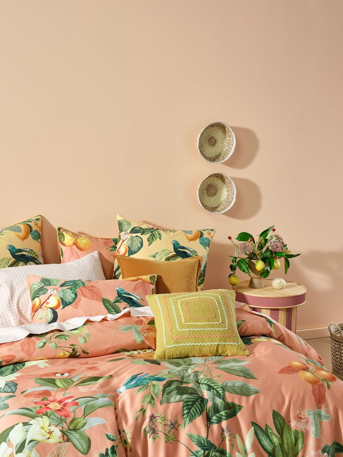 Linen House Marisol Guava Quilt Cover Set, Queen Bed image number 1