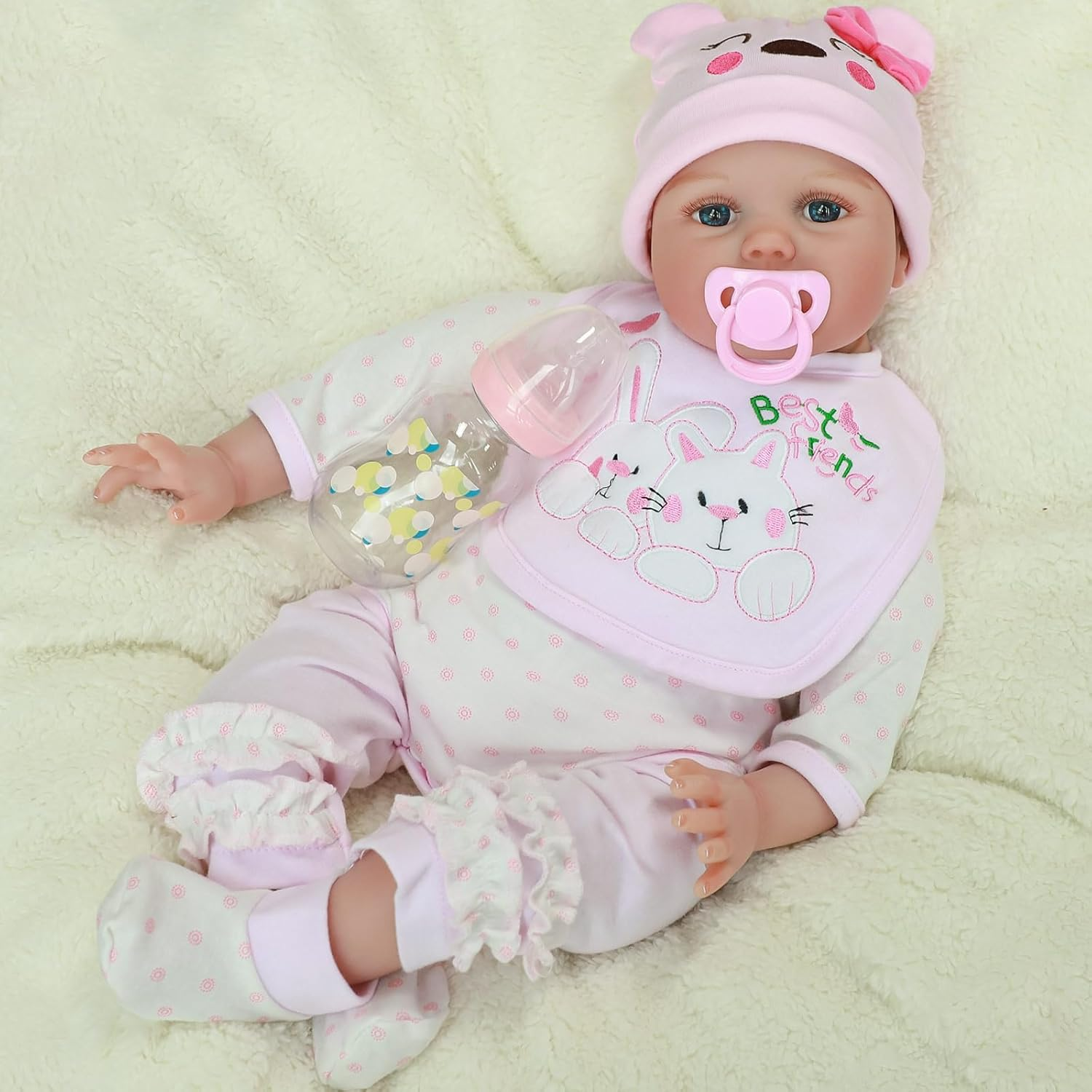 Reborn Baby Doll Girl, 22 Inch Soft Weighted Body, Cute Lifelike Handmade Silicone Doll image number 6
