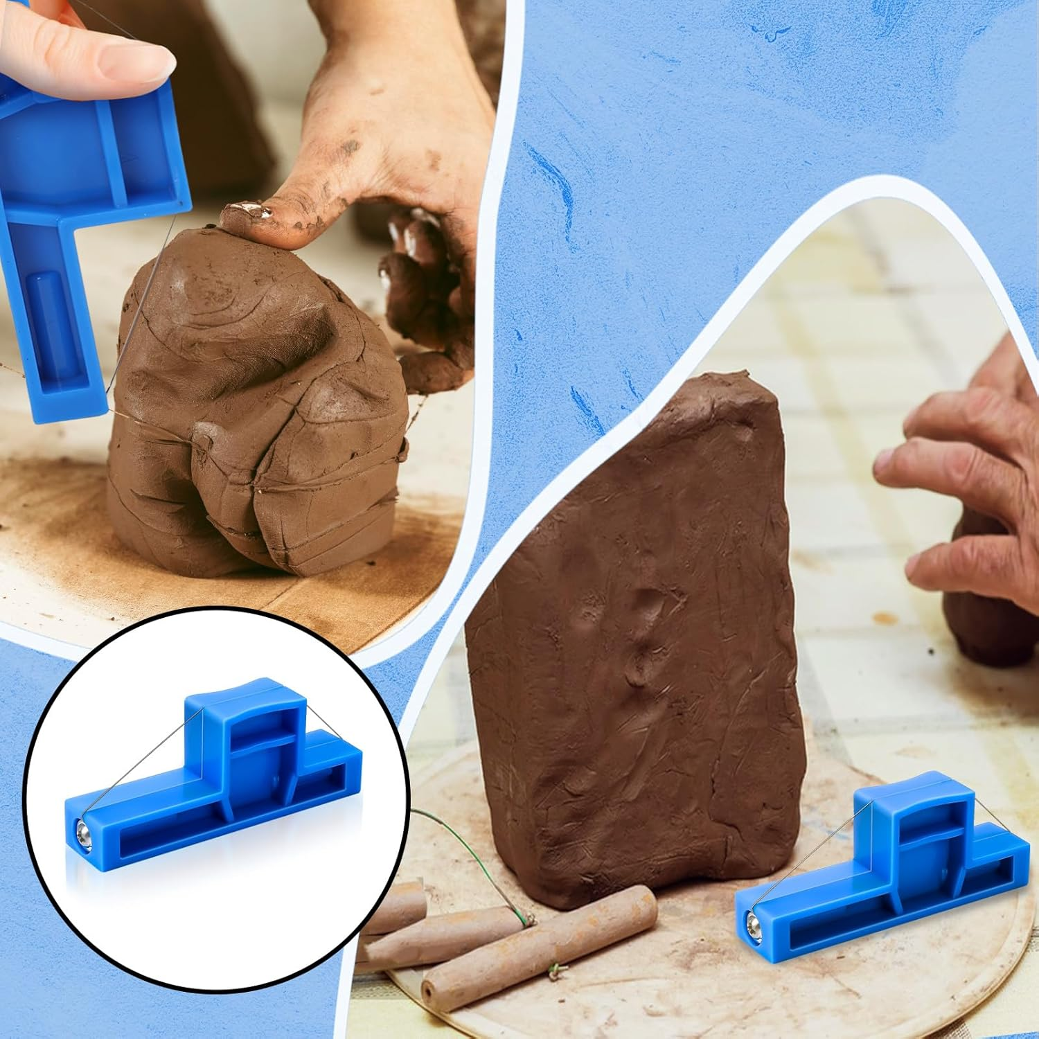 Angle Cutting Clay Tool Steel Wire Bevel Cutter Small Pottery Angle Cutter Plastic Pottery Trimming Tools Blue Plastic Ceramic Wire Cutters for Pottery, Ceramics, and Sculpting, 2.7 X 1.1 Inches image number 4