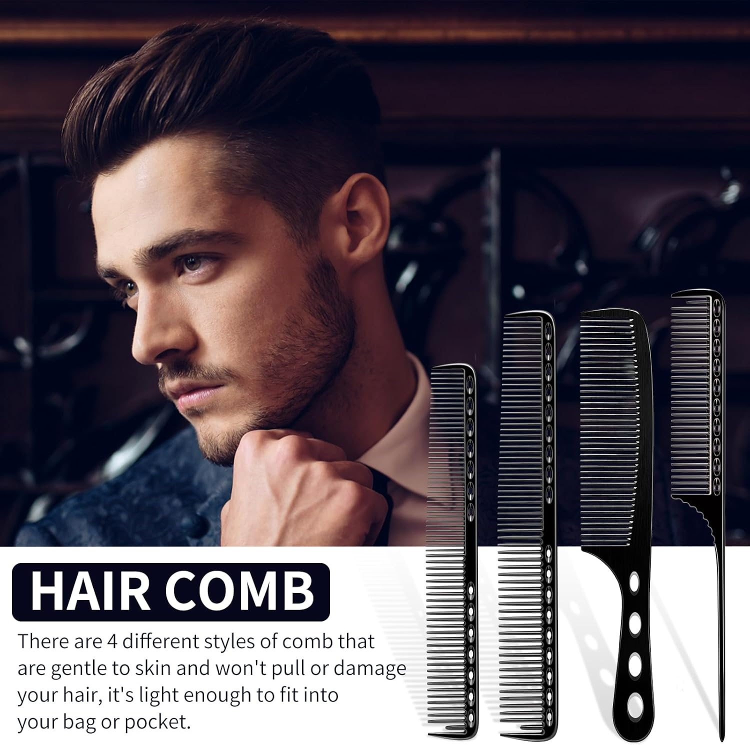 CGBARBER 4 Types Aluminum Hair Combs for Cutting Stainless Steel Hair Tail Metal Comb (Black) - Rose Gold image number 6