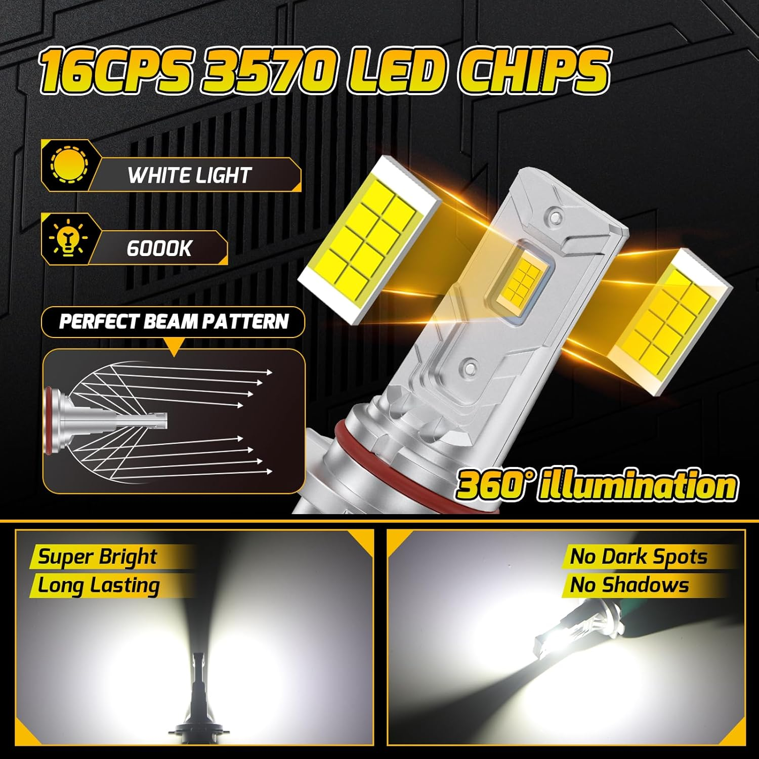 Kaidengzhe 9005/9006 LED Bulb 6000LM HB3 Bulb 60W 6000K 1:1 Mini Size Car HB4 Led Headlight Conversion Kit IP68 Fog Light Bulbs Plug & Play for High Low Beam Halogen Replacement, Pack of 2 image number 3