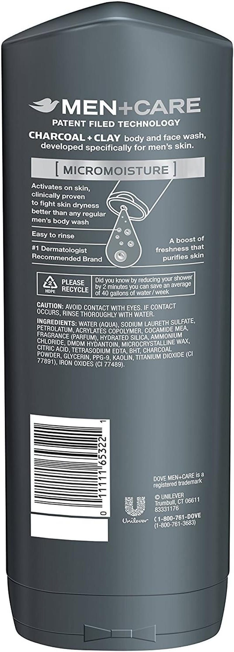 Dove Men + Care Body and Face Wash - Elements - Charcoal + Clay - Net Wt. 18 FL OZ (532 Ml) per Bottle - Pack of 3 Bottles image number 4