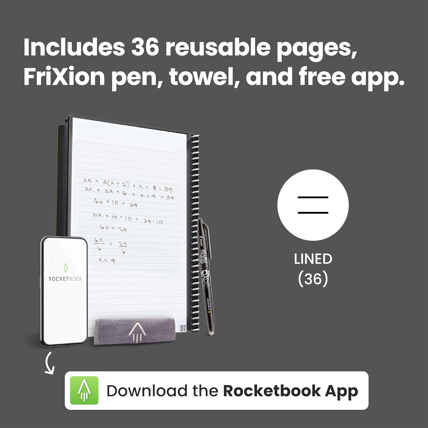 Rocketbook Core Reusable Smart Notebook | Innovative, Eco-Friendly, Digitally Connected Notebook with Cloud Sharing Capabilities | Lined, 6" X 8.8", 36 Pg, Infinity Black