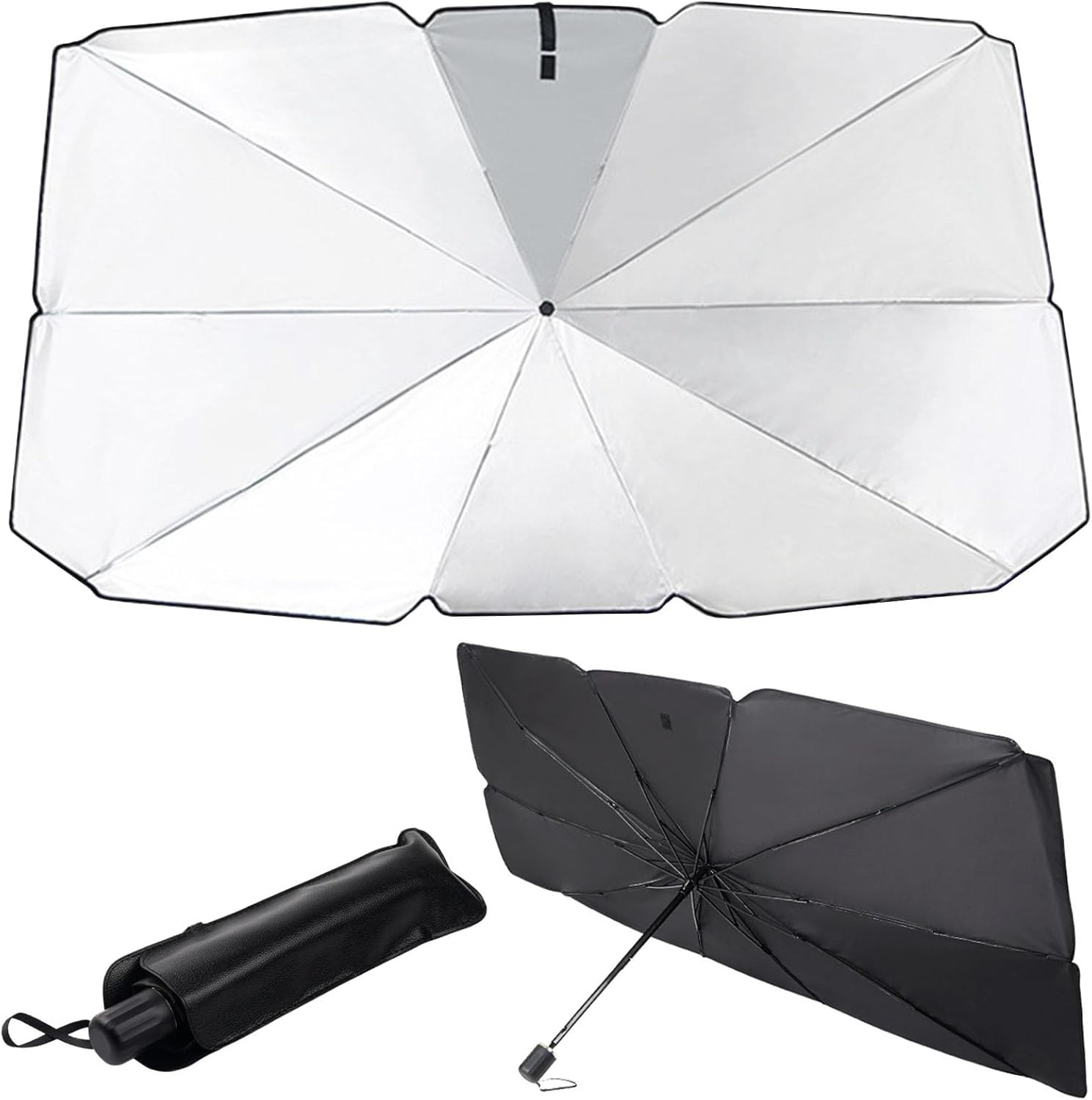 Car Windshield Sun Shade Umbrella, Foldable Car Umbrella Sunshade Cover, Sun Shade for Car Windshield, Front Window Heat Insulation Protection, for Trucks Cars (29.5X55.1 Inches) image number 2