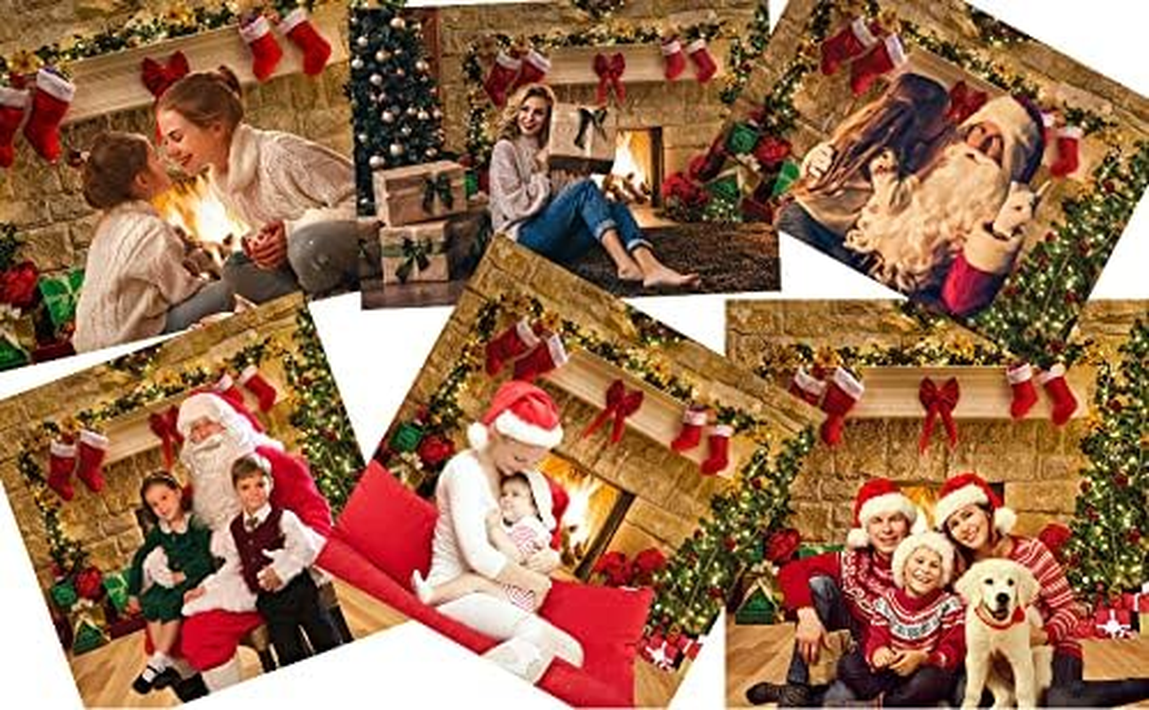 LYWYGG 8X8Ft Christmas Fireplace Backdrop Christmas Backdrop Christmas Trees Backdrop Christmas Dinner Backdrop Cloth Family Party Decorations Eve Fireplace Photography Background CP-282 image number 1
