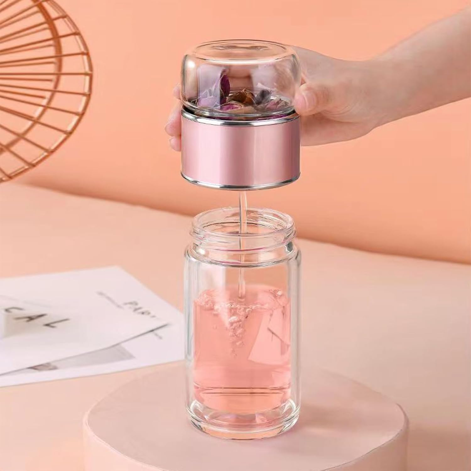 Glass Tea Infuser Bottle,Tea Cup with Infuser,Infusifie Tea Infuser,Joufsonan Infusible Tea Maker,Double-Wall Glass Tea Infuser,Infuser Water Bottle,Tea Tumbler with Infuser,Loose Leaf Tea Steeper image number 3