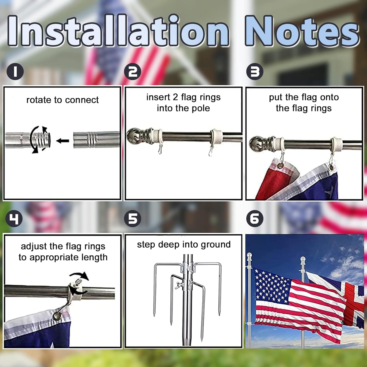 Ground Flag Poles for outside House - 1" Tangle Free Flag Pole Kit with 5 Prong - 8.5Ft Yard Flag Stand for Outdoor,Wind Resistant & Rustproof for Garden - Silver image number 1