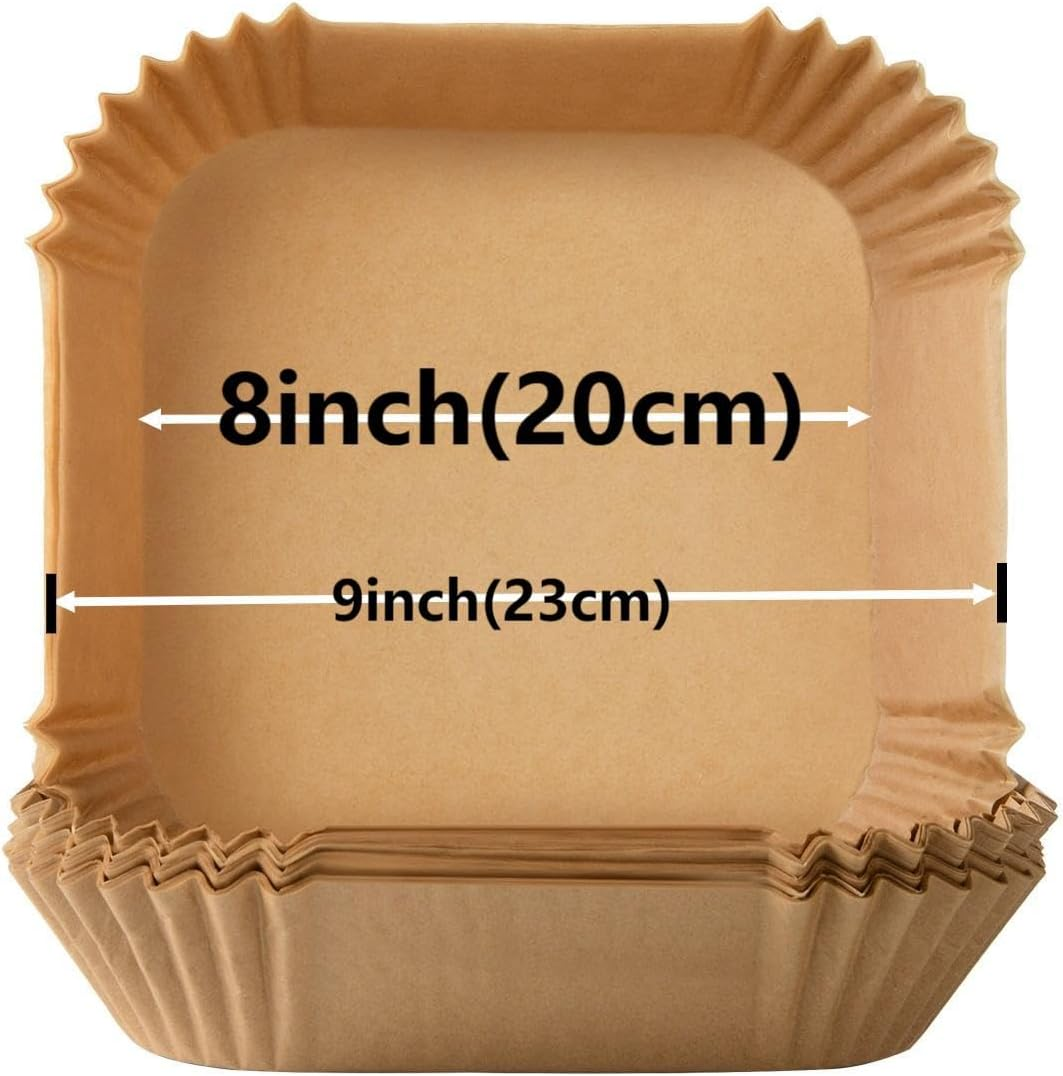 Tubon Air Fryer Paper Liners: Top 9 Inch, Bottom 8Inch Disposable Air Fryer Liners, 100PCS Oil-Proof, Water-Proof Square Air Fryer Accessories, Food Grade Non-Stick Parchment Paper image number 6