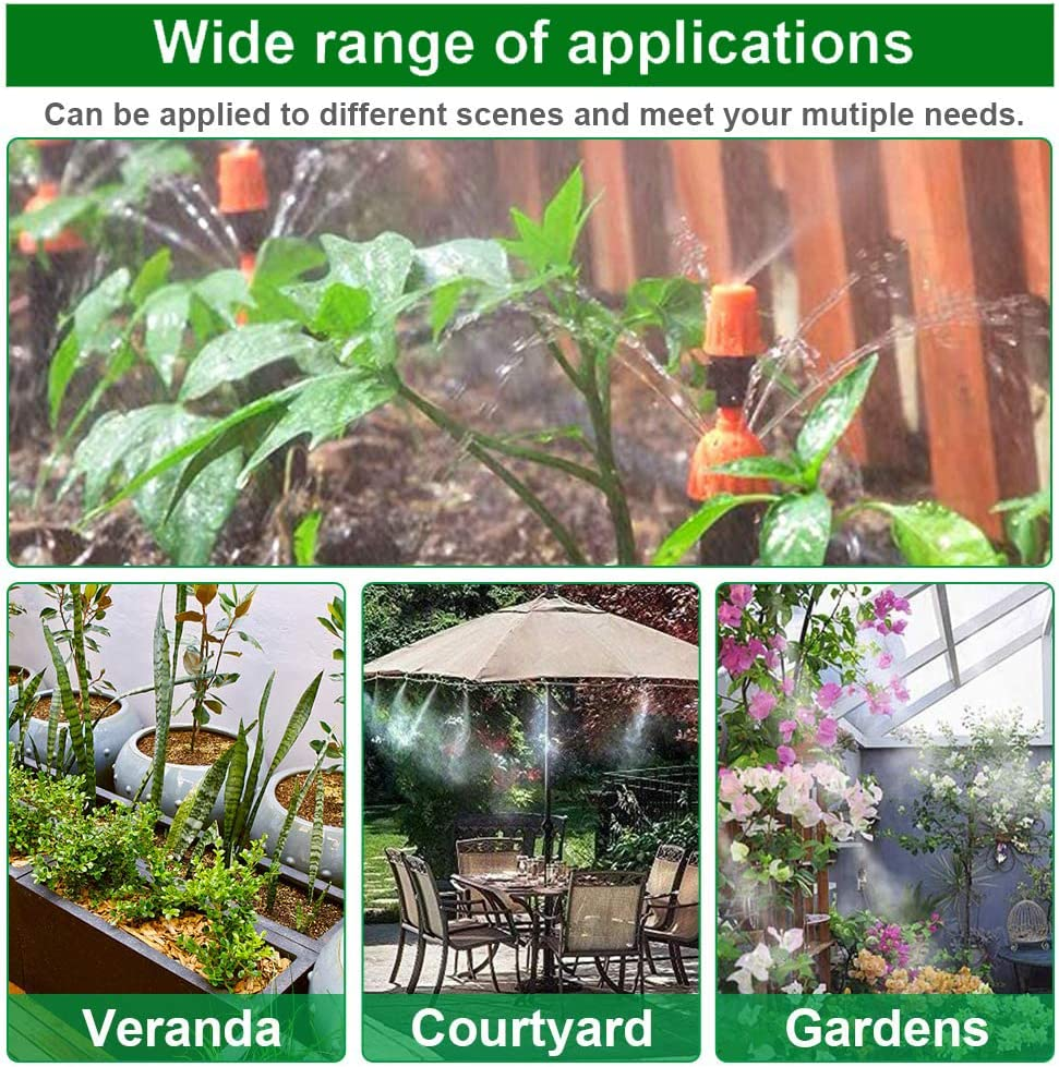 Drip Irrigation Kit, 100Ft/30M Mist Irrigation Kit Garden Watering Automatic System DIY Irrigation Tubing Kits with Hose Atomizing Nozzles Drippers Drip Connectors, for Flower Bed, Lawn, Patio Plants