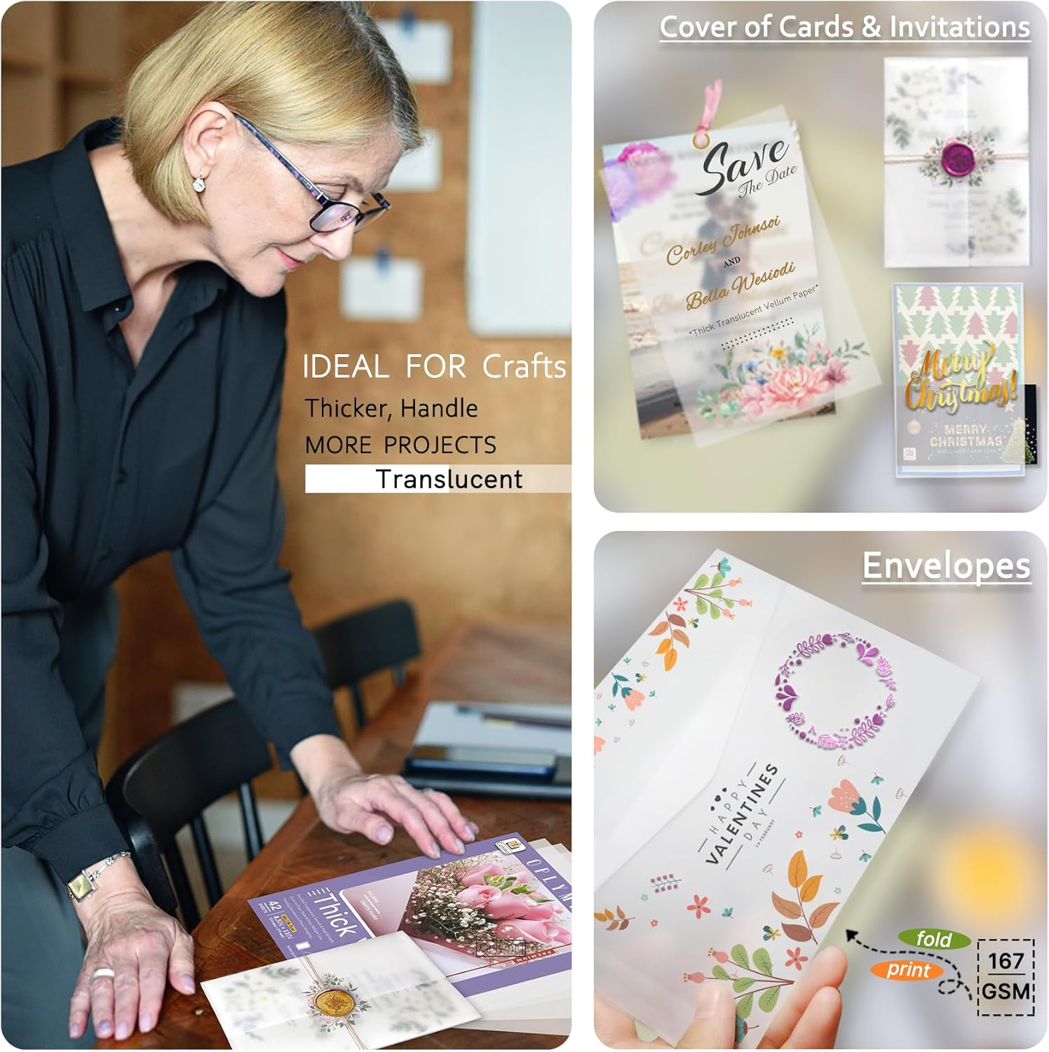 Thick Translucent Vellum Paper, Oplymio 42 Sheets 167GSM Printable Vellum Paper for Invitations, Envelopes, Heat Embossing, Belly Bands(8.5 X 11 Inches) image number 5