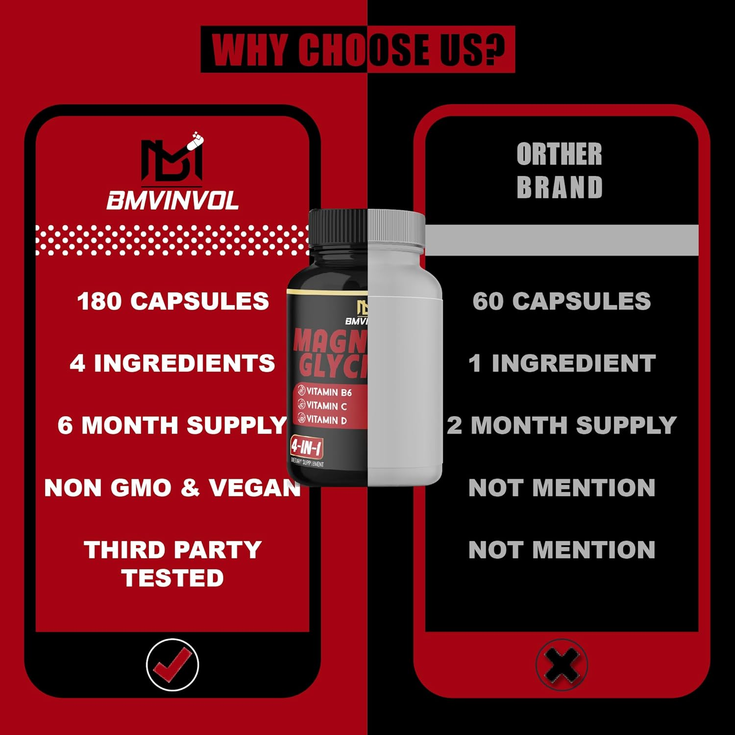 Magnesium Glycinate with Vitamin.B6, Vitamin C, Vitamin.D - 6 Months Supply - 180 Count image number 1