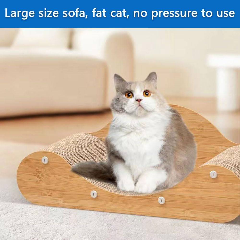 Extra Large Cat Scratcher Lounge &ndash; U-Shaped Cardboard Sofa Bed for Indoor Cats &ndash; Furniture Protector & Cat Nest &ndash; Natural Wood Color &ndash; 60 X 24 X 23 CM image number 1