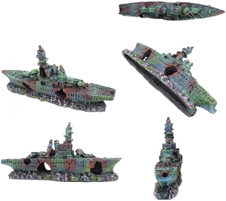AIMALL Aquarium Shipwreck Decorations Fish Tank Ornaments, Aquarium Shipwreck Ship Fish Tank Resin Sunken Ship Fishing Hiding Pot Decor,Eco-Friendly for Freshwater Saltwater Aquarium Decorations image number 2