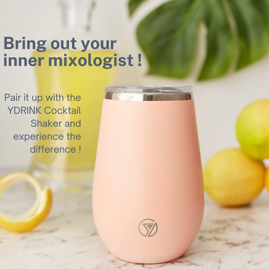 Stylish Stemless Cocktail Wine Glass Tumbler 12Oz - Double Wall Insulated Cup - Splash Proof Lid - Food Safe - Non-Corrosive Stainless Steel with Anti-Slip Powder Coating (Blush Rose Gold) image number 2