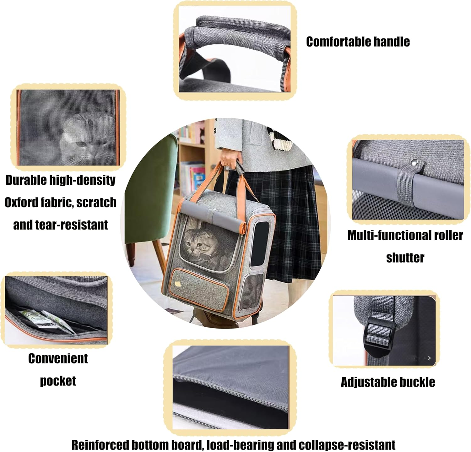 Soft-Sided Pet Carrier, Collapsible Travel Carrier for Cats and Puppies, Portable with Multiple Pockets (Gray-Backpack)