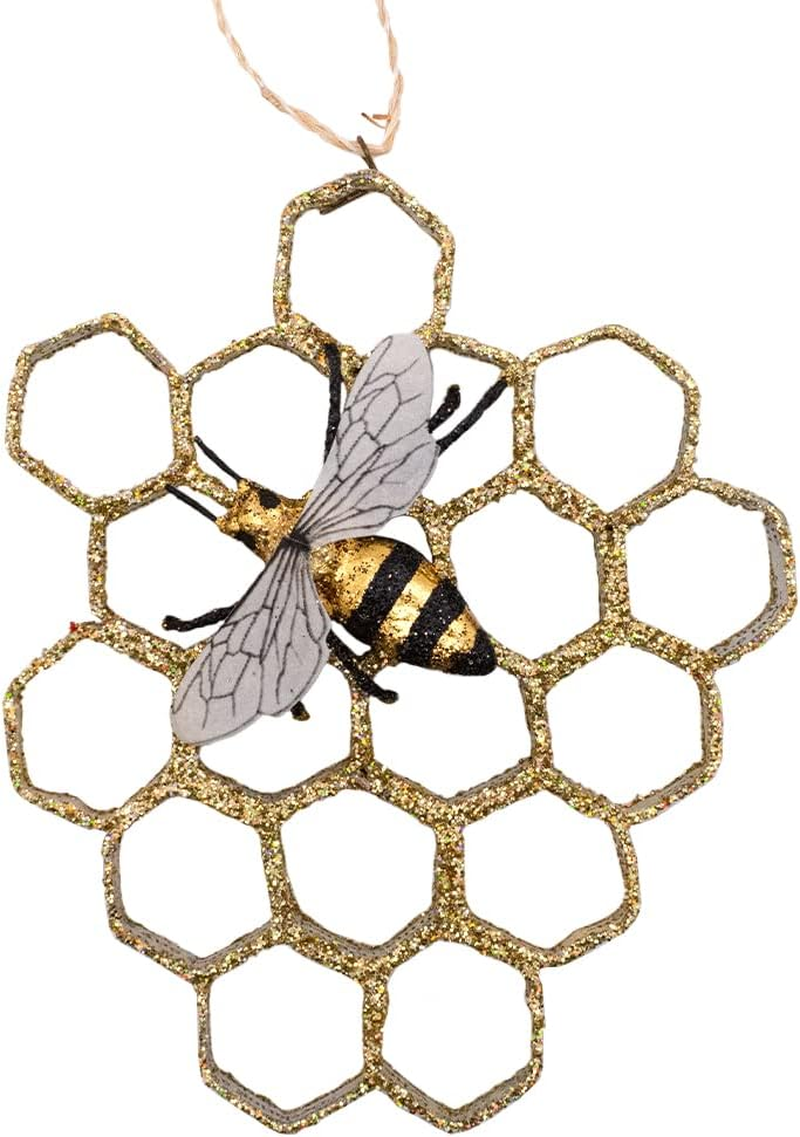 Honey Bee and Comb Ornament | Made of Folded Newspaper and Accented with Gold-Tone Glitter | Beautiful Holiday D&eacute;cor for Christmas Tree, Wreath, or Garland! image number 1