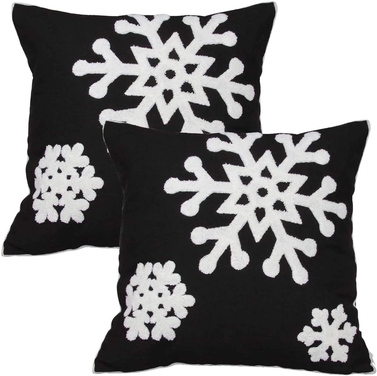 E.Life 18X18 Soft Canvas Christmas Winter Snowflake Style Cotton Linen Embroidery Throw Pillows Covers W/Invisible Zipper for Bed Sofa Cushion Pillowcases for Kids Bedding (1 Pair White)
