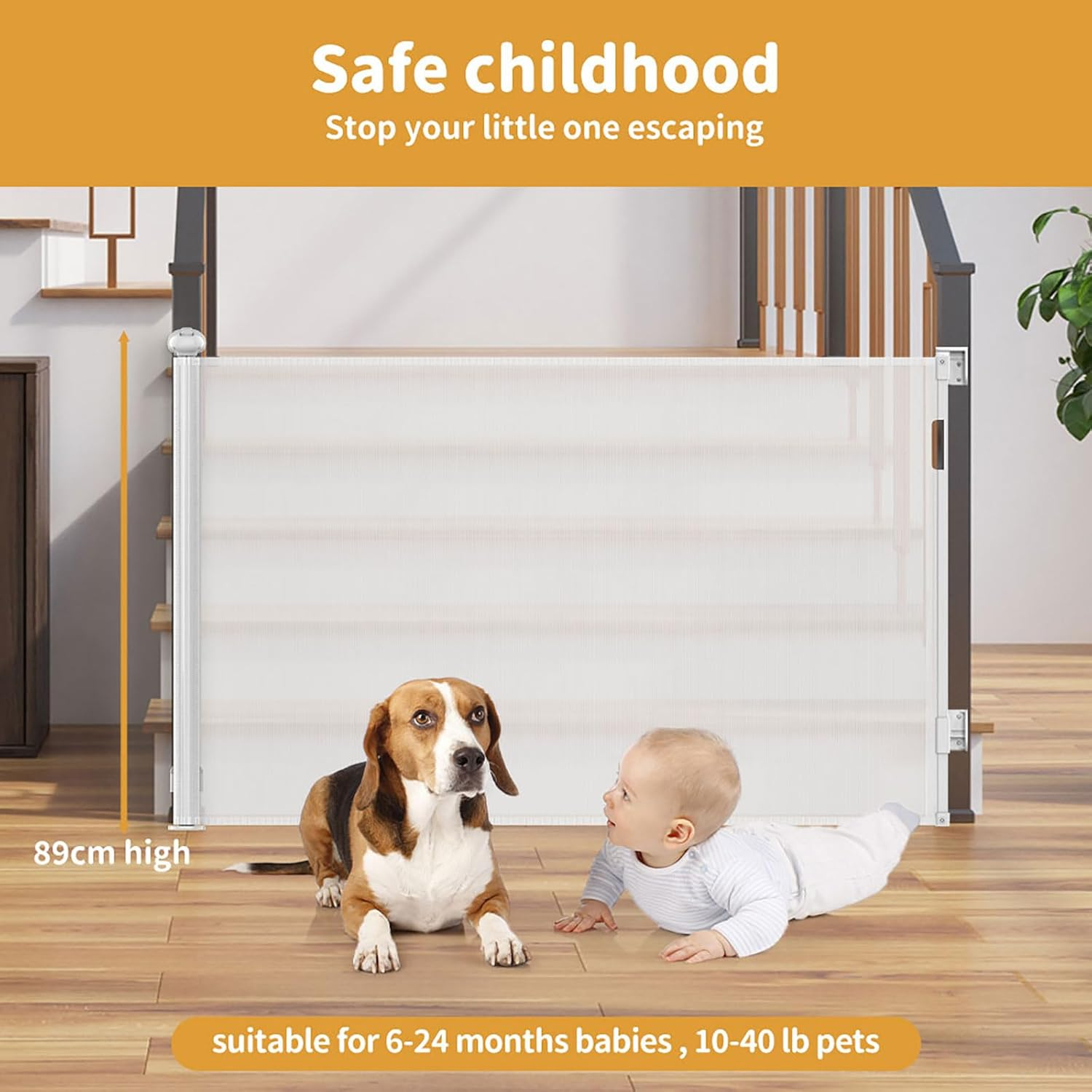Bopeep Safety Gate, Adjustable Retractable Mesh Barrier for Children and Pets, Quiet Operation, Flexible Installation, Stair and Doorway Guard(150Cm X 89Cm, Grey) image number 6