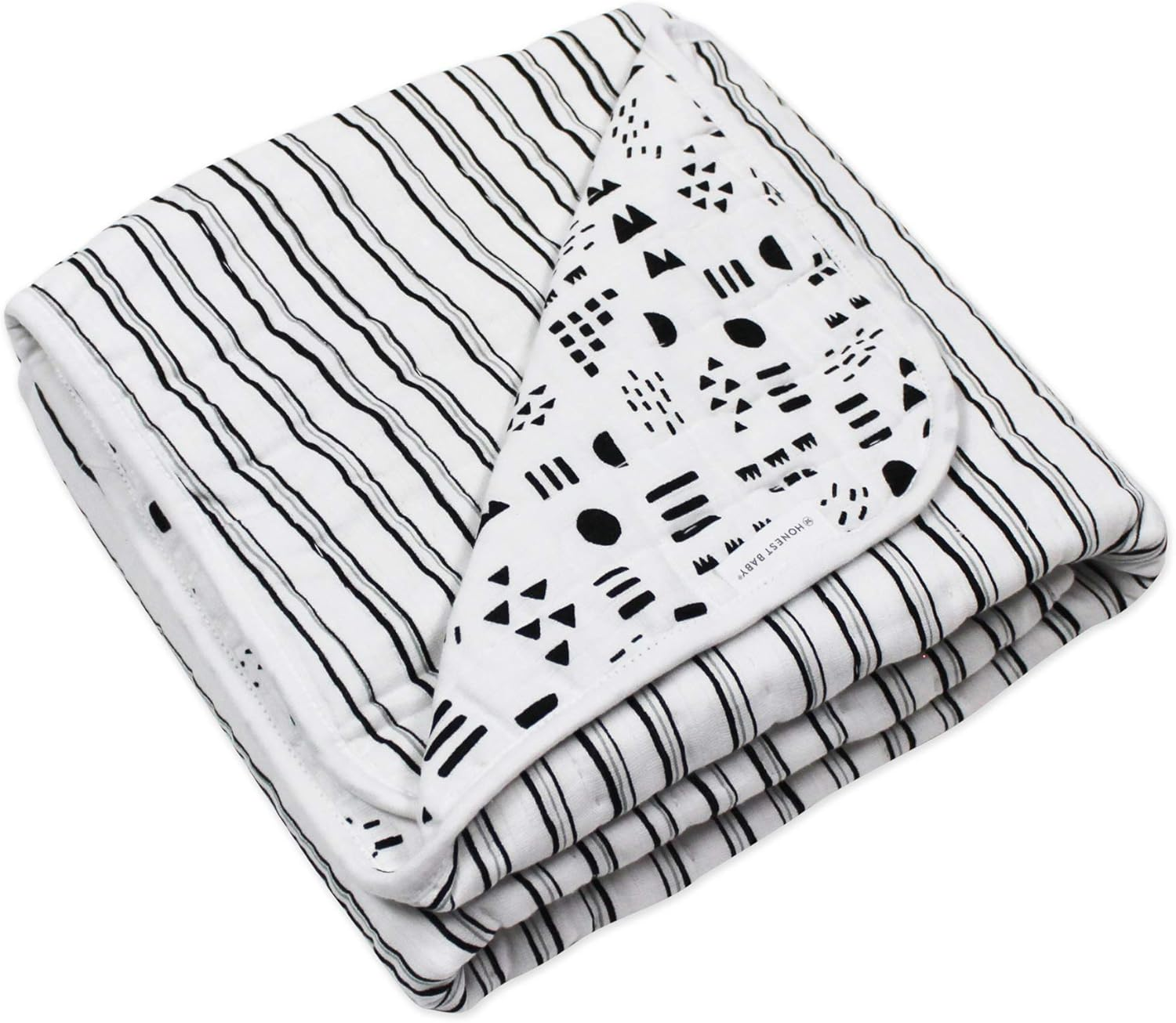 Honestbaby Quilted Baby Blankets Reversible Organic Cotton for Infant Boys, Girls, Unisex, Pattern Play/Sketchy Stripe, One Size - 1-Pack Pattern Play/Gray Hand Quilted Blanket image number 4