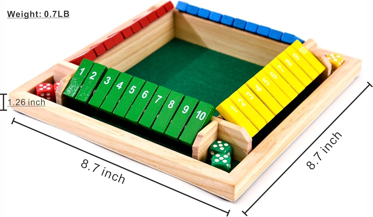 Shut the Box Game, 2-4 Player Wooden Board Game with 8 Dice, Classic Math and Strategy Game for Kids and Adults, Perfect for Home, Classroom, Parties, and Pubs image number 1