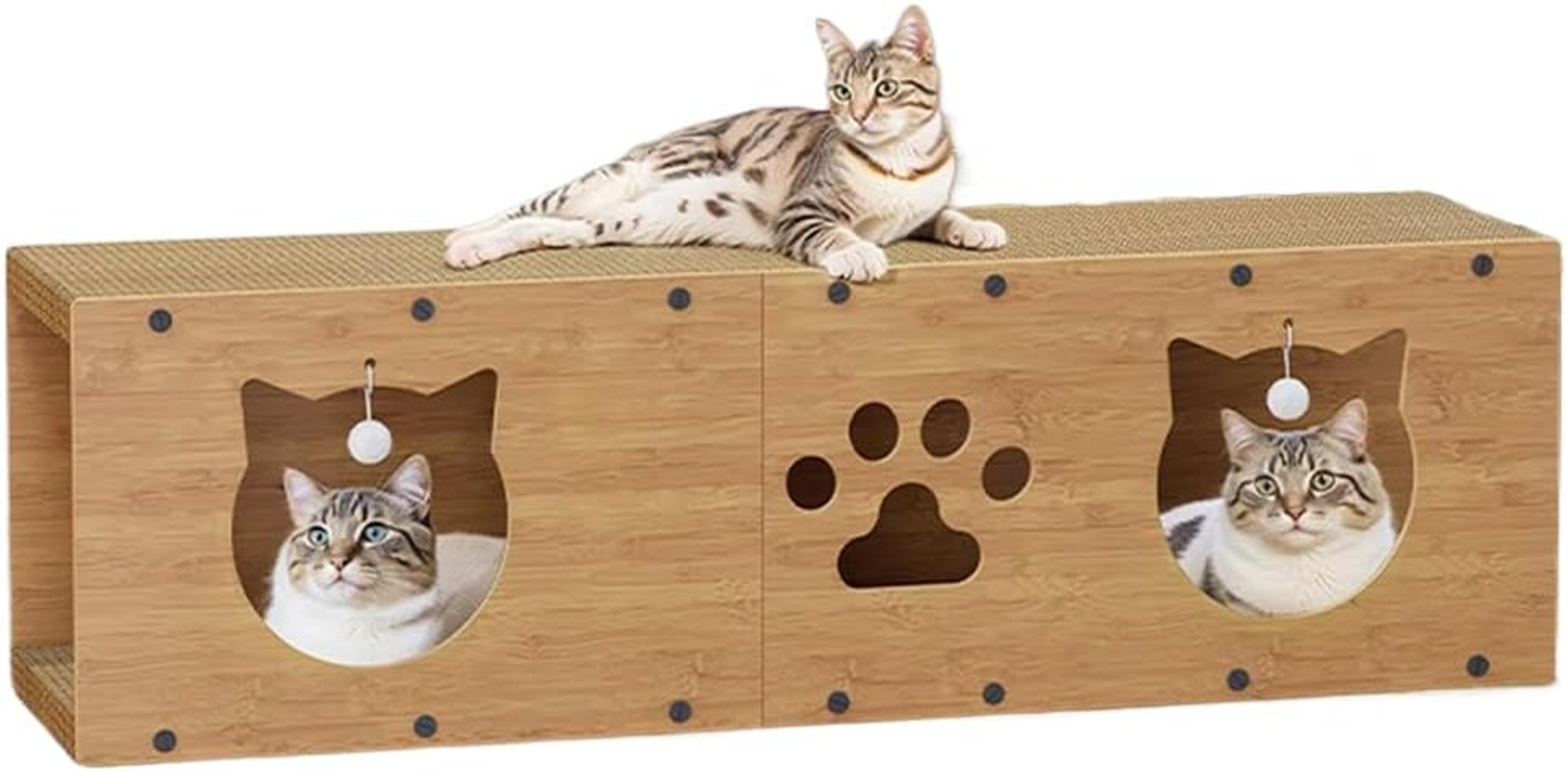 TOMVAES Cat Tunnel Scratcher, Durable Wooden Mog Play Tunnel with Scratching Board, for Indoor Cats Climbing, Sleeping, Playinteractive Toy (24 X 24 X 100 CM)