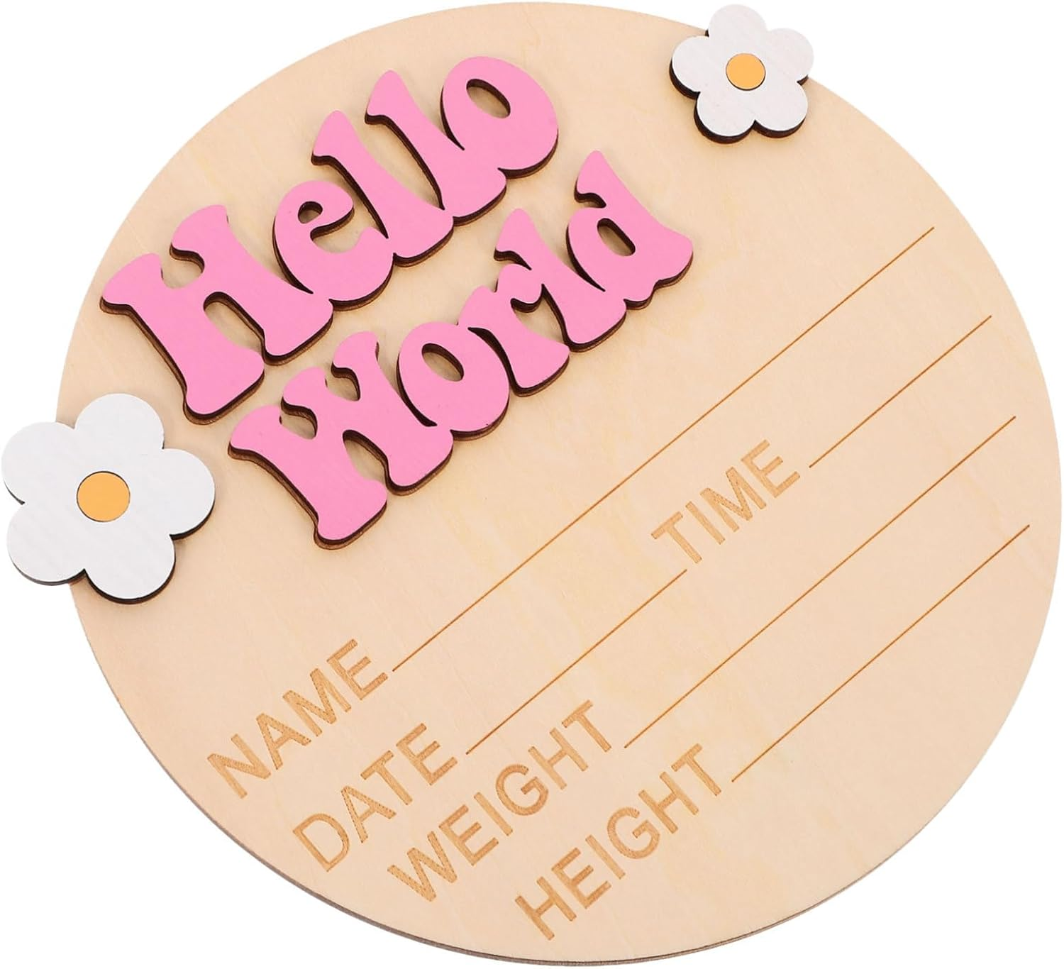 Generic Baby Announcement Sign Newborn Birth Announcement Sign for Nursery Decor Rustic Wood Material with Flower Decoration Photo Prop for Newborn Party Celebration