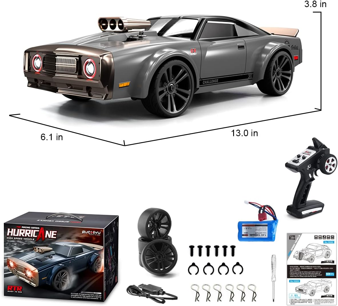 Mostop Remote Control Car 1/16 Scale RTR Muscle Car 35Km/H High Speed RC Drift Car for Kids Adults, 4X4 All Road Drifting Truck Speed & Steering Control Drift Racing Car with 7 Modes Angle Eyes Lights image number 2