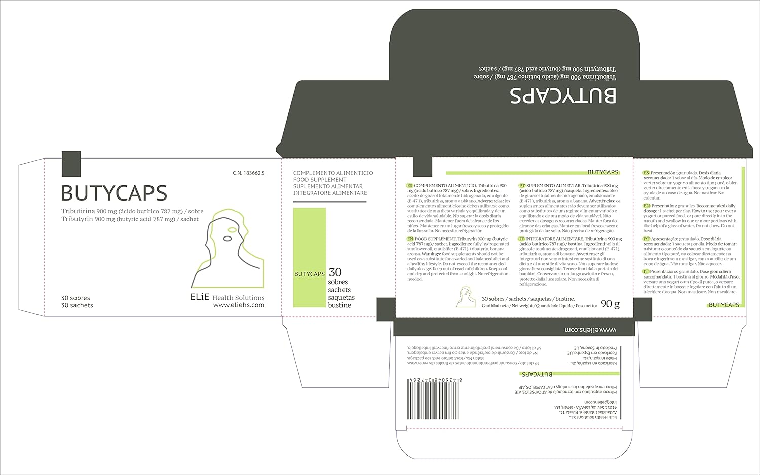 Tributyrin 900 Mg - Butyric Acid 787 Mg per Sachet - 30 Sachets image number 2