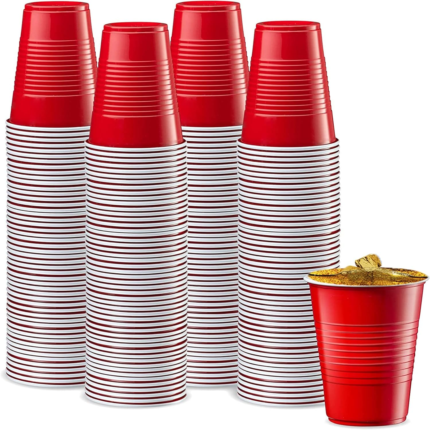 Party Cup Set, 50 Pong Cups 500 Ml/16 Oz, Party Cups Red and Blue, Repeatable Cups for New Year, Christmas, Camping, Wedding (Red)