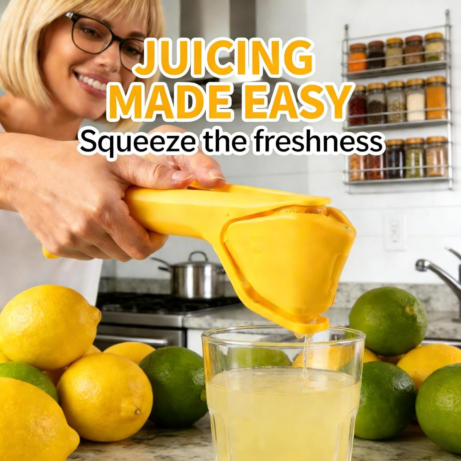 Lemon Squeezer, Effective at Squeezing Out Juice, Easy-To-Use, Very Sturdy, Lemon Juicer, Lime Squeezer, Citrus Juicers, Lemon Juicer Squeezer to Squeeze Lemons, Lime, Citrus, Orange(Yellow) - Green image number 4