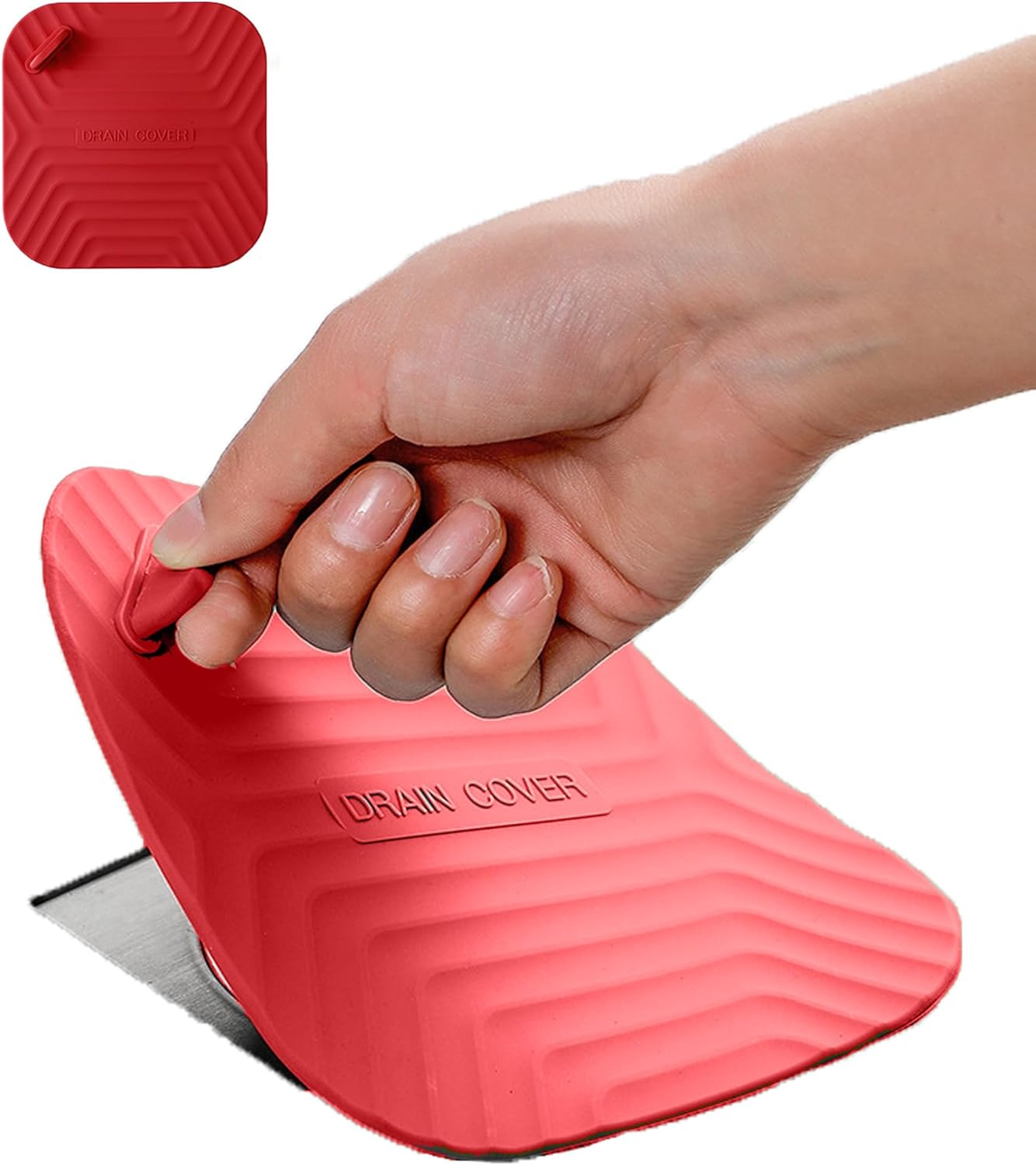 MAOYONG Shower Drain Cover Tub Stopper - Square Silicone Floor Drain Cover for Bathroom, Bathtub Stopper Drain Plug Cover, Kitchen Sink Drain Stopper 5.9 Inch Red 1PCS image number 3