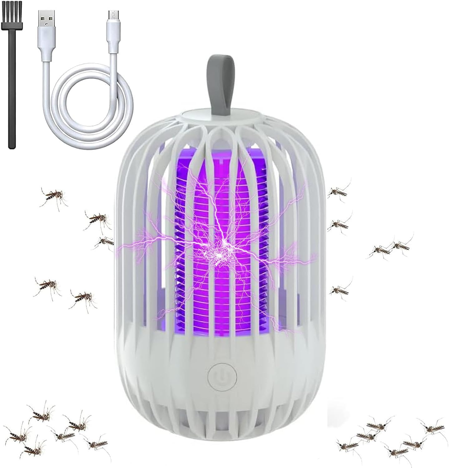 Mosquito Killer Lamp, 2 in 1 LED Mosquito Zapper, Portable USB Rechargeable Indoor and Outdoor Mosquito Killer, with UV Light Effective Fly Zapper for Use in the Home, Garden,Yard (White)