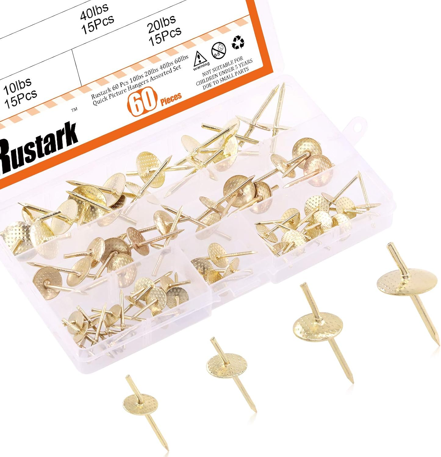 80 Pcs Assorted One Step Hangers Set with 10/20/40/60 Lbs Quick Picture Hangers, Iron Alloy Nail Hooks Photo Frame Hangers Professional Plaster Picture Hanging Kit on Wooden/Drywall image number 4