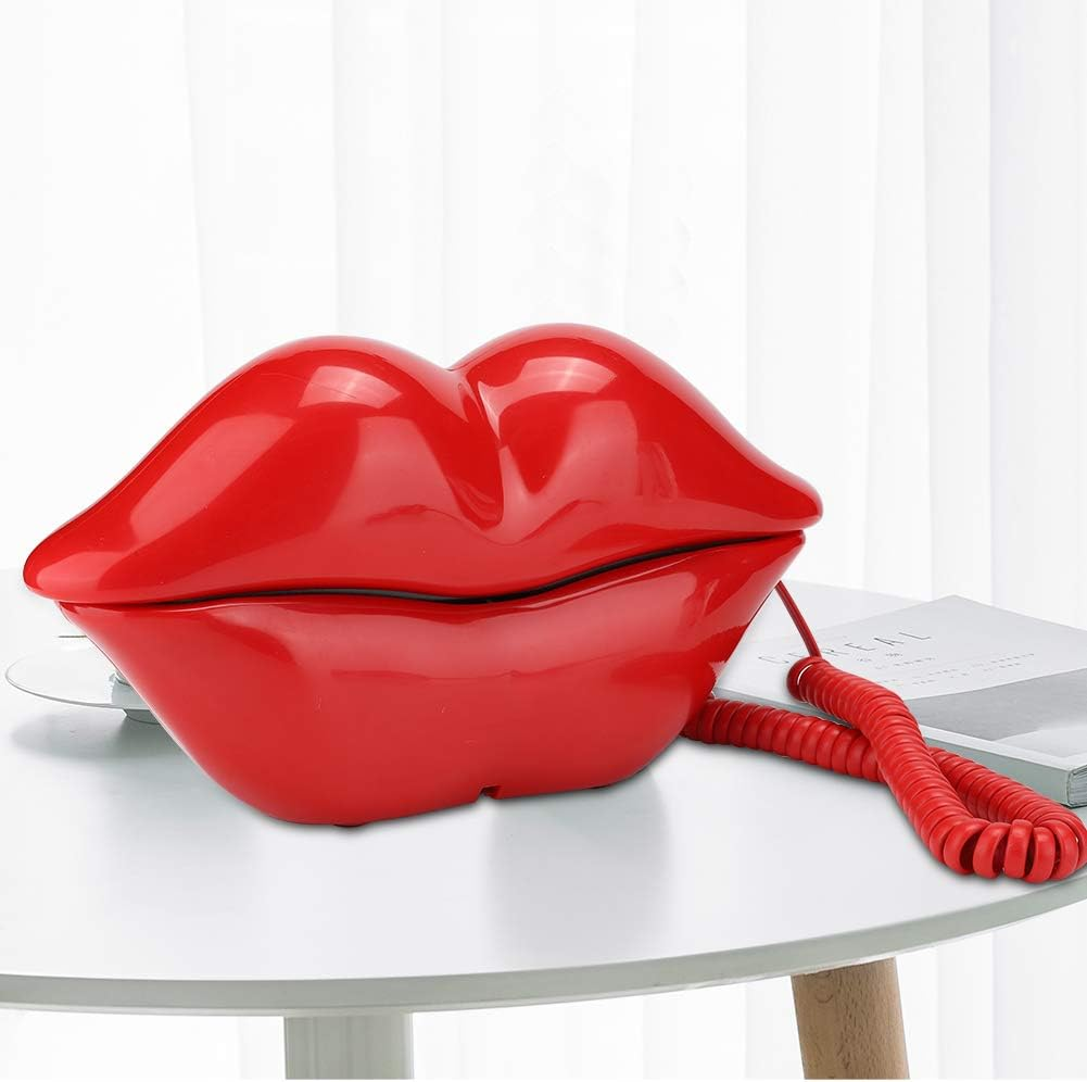 Funny Lip Telephone, Rose Red Mouth Corded Landline with Number Storage Function, Desktop Fixed Telephone for Office Home Decoration, Ideal Gift image number 3