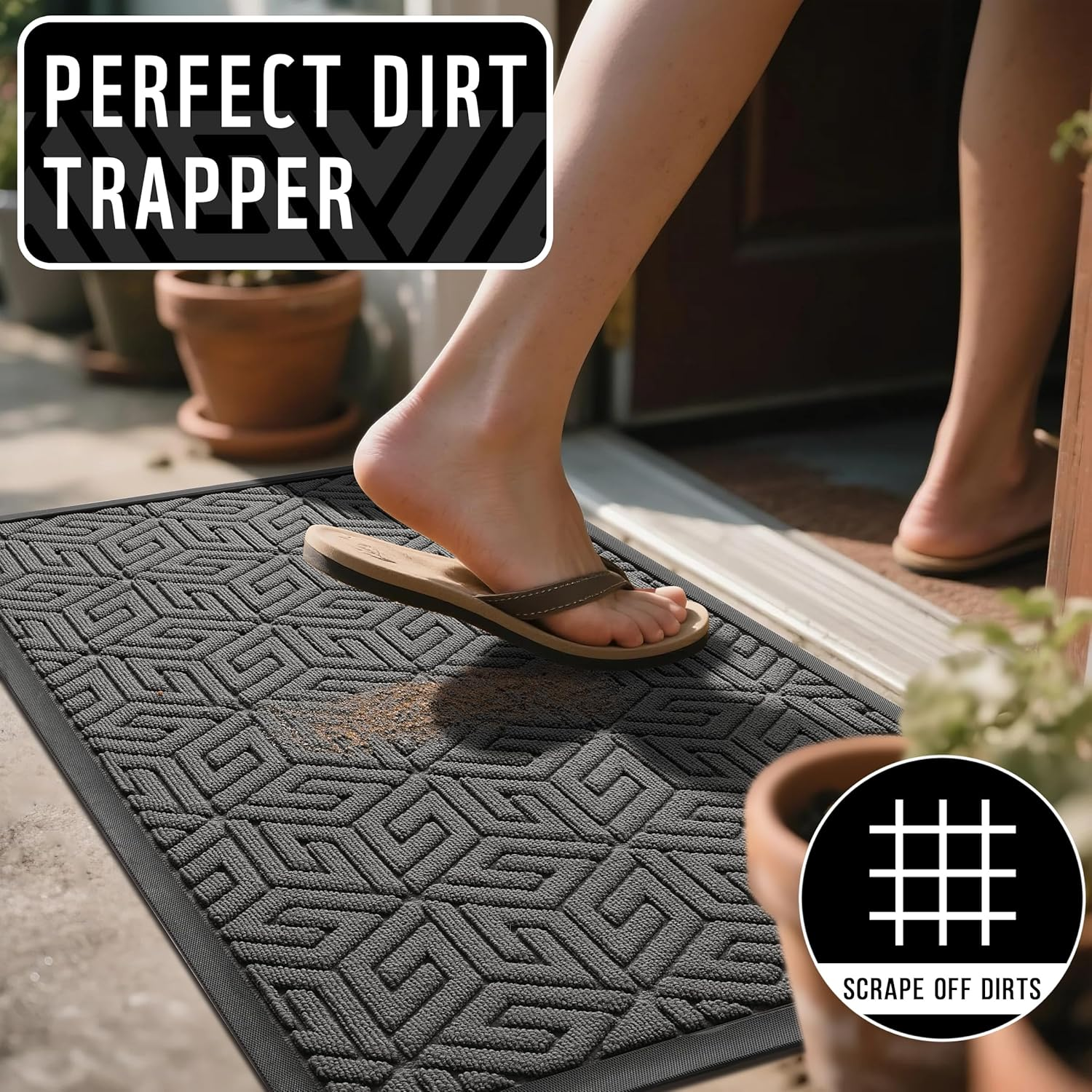 Yimobra Front Door Mat outside Entrance 17X29.5, Waterproof All-Season Weather Doormat, Stain and Fade Resistant, Indoor Outdoor Entryway Welcome Mat, Non Slip Natural Rubber, Easy Clean Patio, Gray image number 5